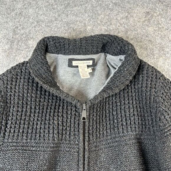 Carbon 2 Cobalt Sweater Mens Small Knit Full Zip Cotton Charcoal Gray Pockets - Picture 6 of 9